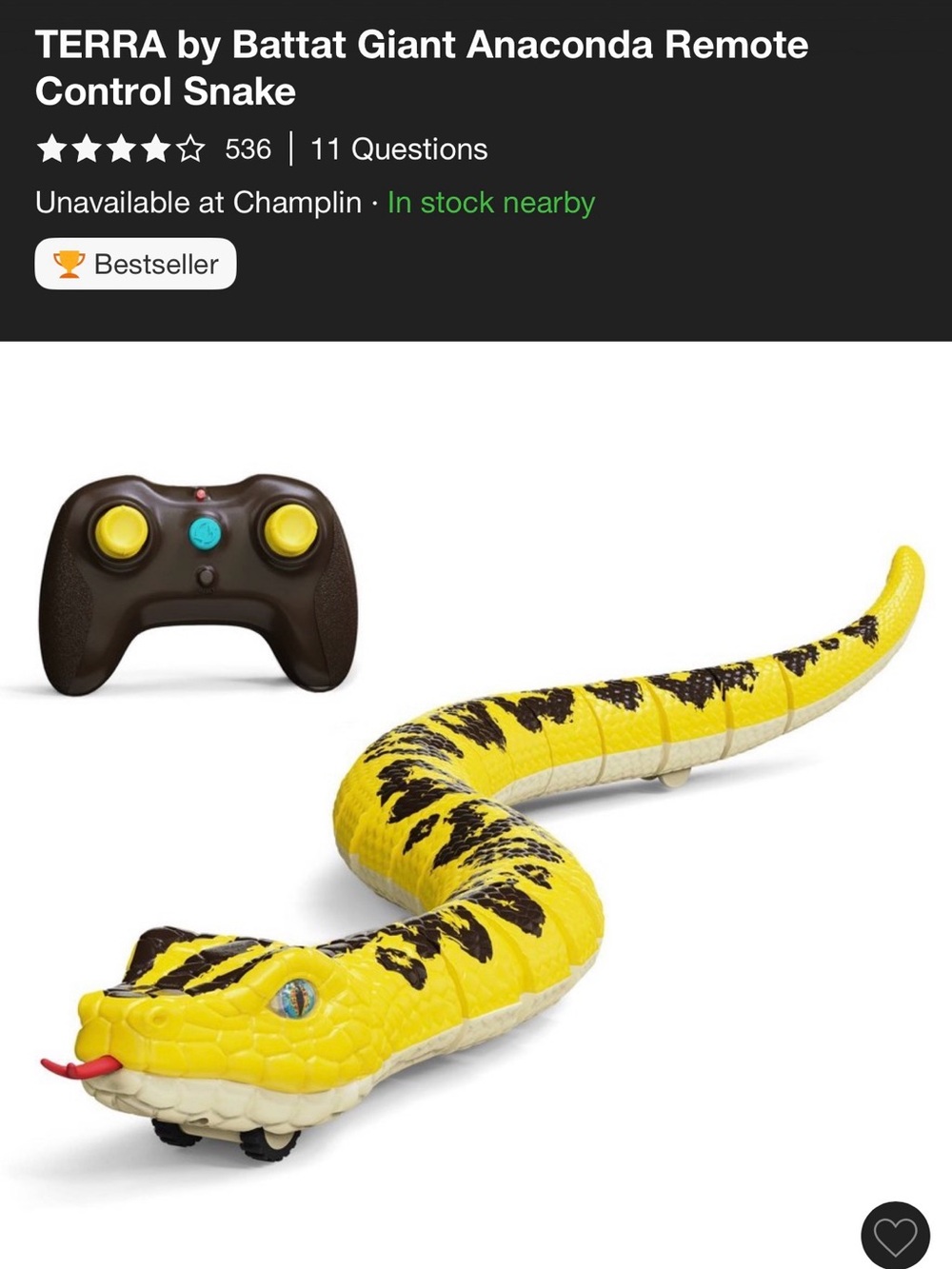 Terra RC Yellow & Black Remote Control Snake Toy